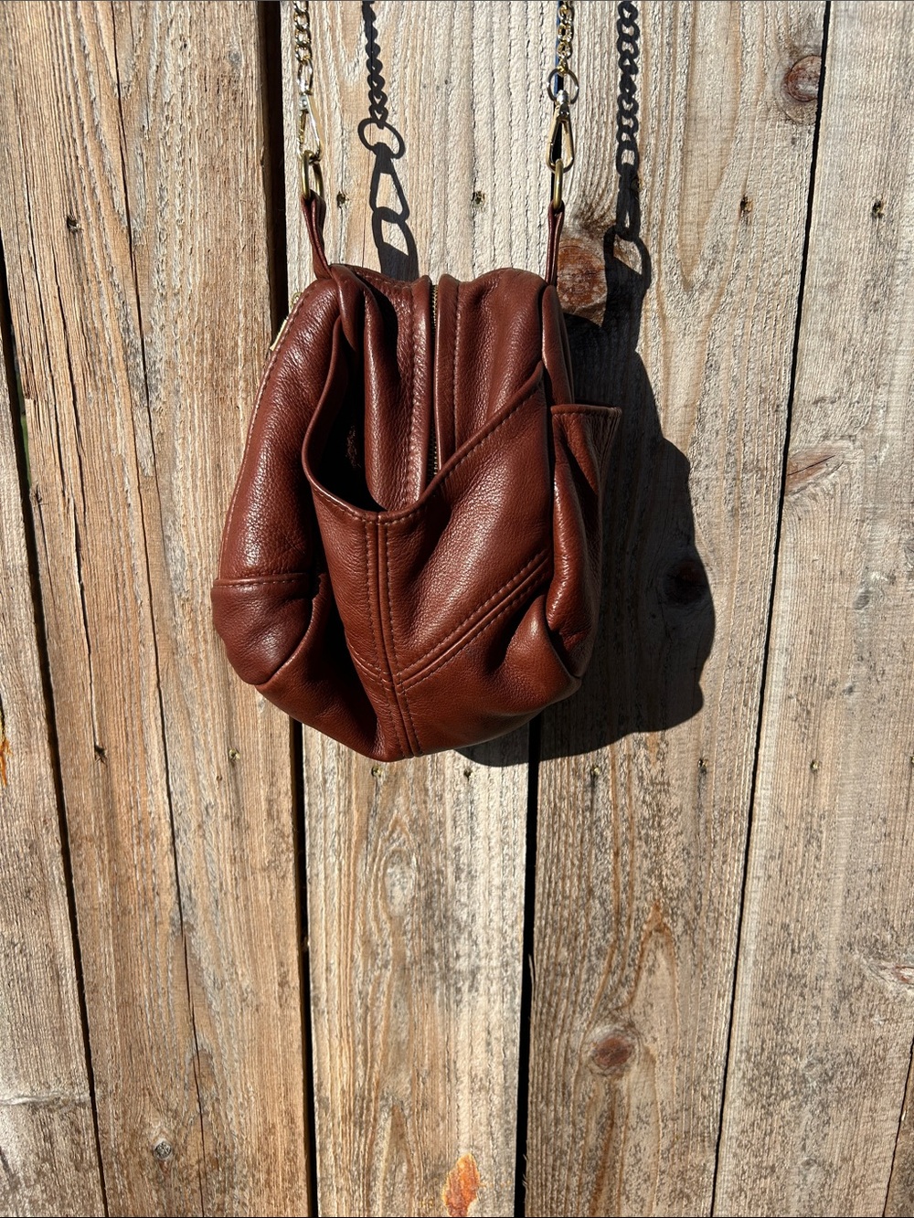 Brown Leather Shoulder Bag with Chain Strap boho bag